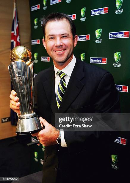 Ricky Ponting of Australia holds the ICC Champions Trophy following a press conference after the victorious Australian team arrived home at Sydney...