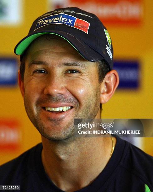 Australian cricket capain Ricky Ponting smiles at a pre match press conference in Mumbai, 04 November 2006. Australia will play West Indies in the...