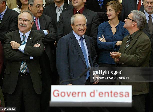 Leaders of a three-party left-wing coalition in Catalonia Josep-Lluis Carod-Rovira of the Catalan Republican Left Party , Jose Montilla, leader of...
