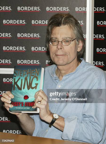 Horror writer Stephen King attends a signing session for his new novel "Lisey's Story" at Borders bookstore on Oxford Street on November 7, 2006 in...