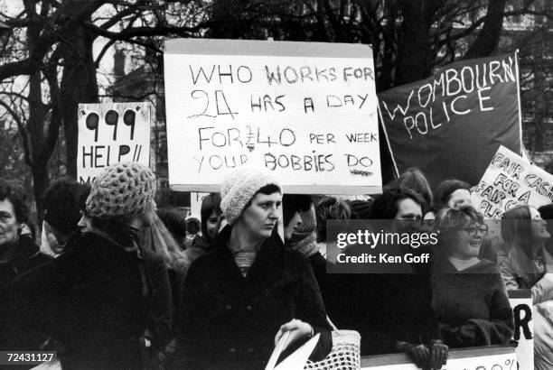 Policemen's wives assembling at Hyde Park for a march to the Houses of Parliament to lobby MP's for better pay for their husbands.