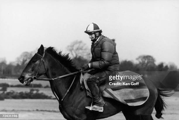 Jockey Joy Carrier, rider in the Grand National Horse Race, with her horse King Spruce.
