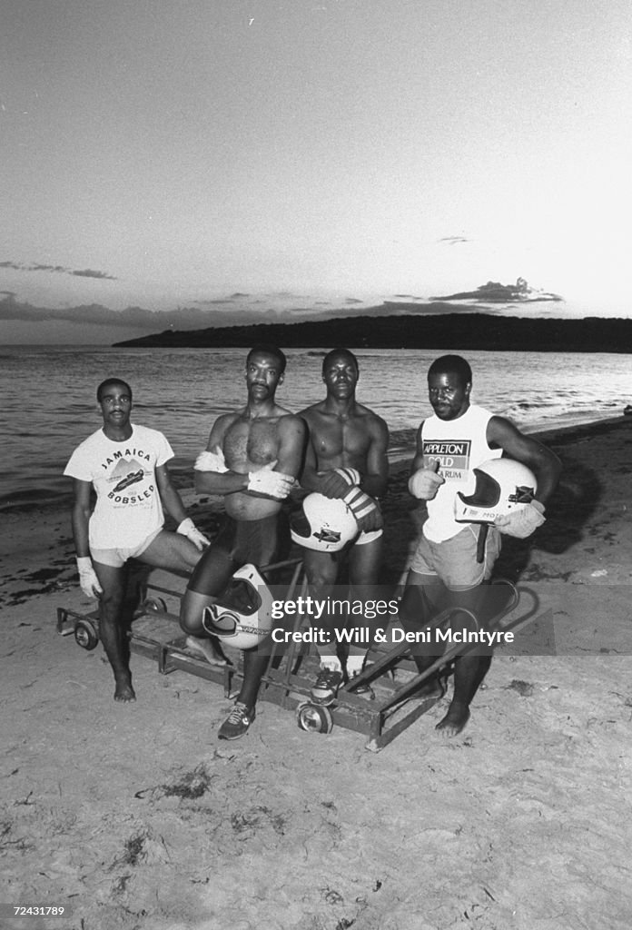 Jamaican Bobsled team (l-r) Michael White Dudley Stokes