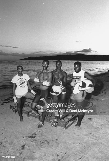 Jamaican Bobsled team Michael White, Dudley Stokes, Devon Harris & Frederick Powell.