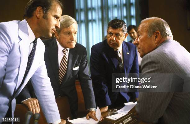 Secy of State designate George Shultz (R) w Senators Percy, News Photo