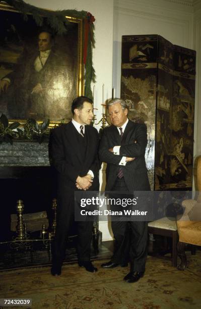 Secretary of Defense Caspar Weinberger with West-German Chancellor Helmut Schmidt.