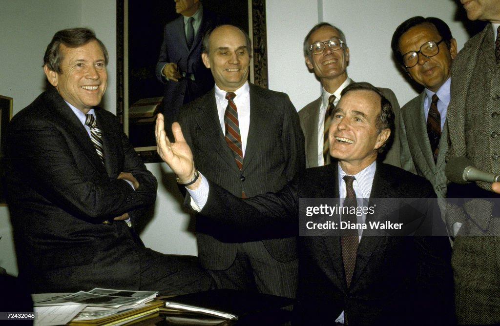 US Vice Pres George Bush (R-front) w (L-R-back) Senators