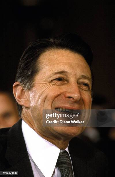 Secretary of Defense Caspar Weinberger testifying before Senator Foreign Relations Committee.