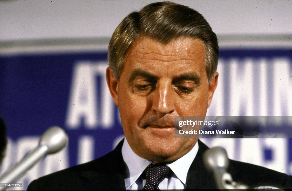 Vice Pres Walter Mondale conceding the election