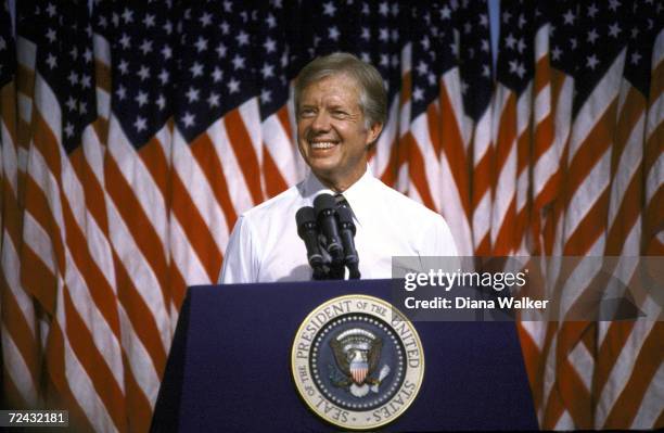 President Jimmy Carter speaking at Merced College.