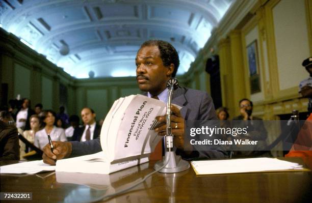 Mayor Marion Barry before the D.C. City Council to discuss financial problems.
