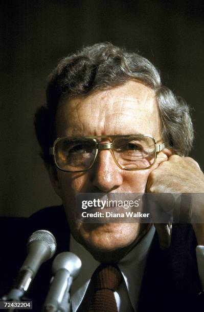 Senator Ed Muskie at Senate Foreign Relations Committee during confirmation of his appointment as Secretary of State.