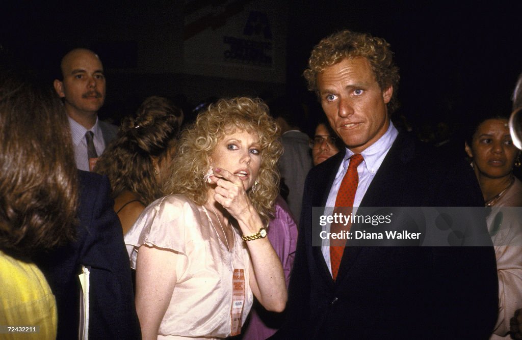 Rep Joe Kennedy (R) chatting with actress Morgan Fairchild