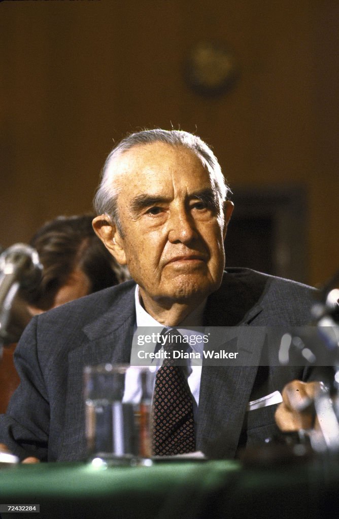 Ex-Statesman Averell Harriman testifying before Sen For Re