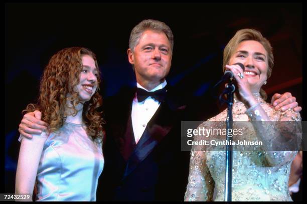 President Bill & Hillary Rodham Clinton with their daughter Chelsey at his 2nd term inaugural Arkansas Ball.