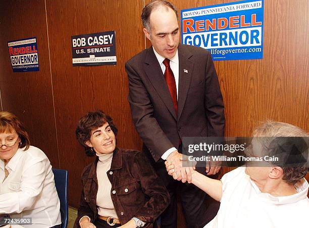 Democratic Senate candidate Bob Casey greets campaign workers at his phone bank at the IBEW Hall on Election Day November 7, 2006 in Scranton,...