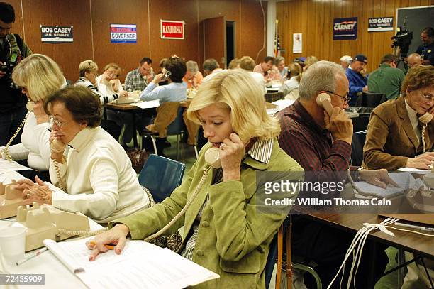 Lisa Baumann makes phone calls urging people to get out and vote for Democratic Senate candidate Bob Casey at the IBEW Hall on Election Day November...
