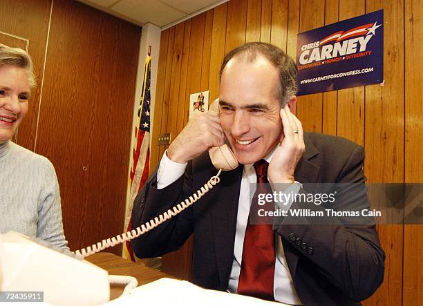Democratic Senate candidate Bob Casey makes phone calls with the help of Kate Hoban urging people to vote at his phone bank at the IBEW Hall on...