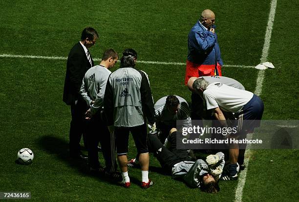 Newcastle United manager Glenn Roeder looks on as goalkeeper Tim Krul injured himself in the warm-up during the Fourth Round Carling Cup match...