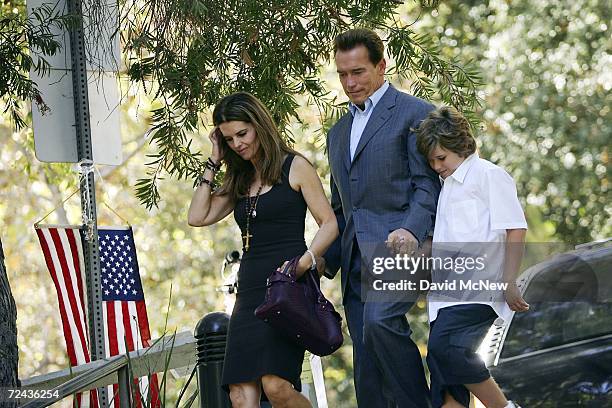 California Gov. Arnold Schwarzenegger, First Lady Maria Shriver, and their son Christopher arrive to their polling place on November 7, 2006 in Los...