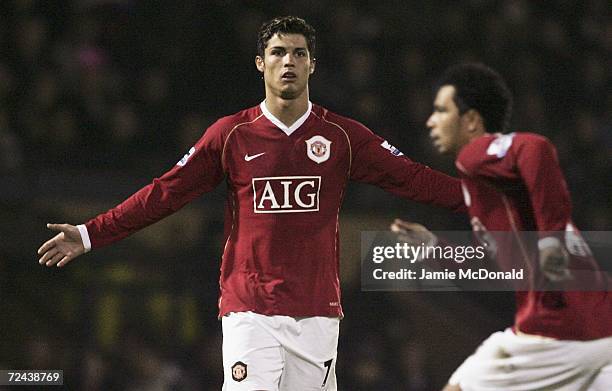 Cristiano Ronaldo of Manchester united looks on during the Carling Cup Fourth Round match between Southend United and Manchester United at Roots Hall...