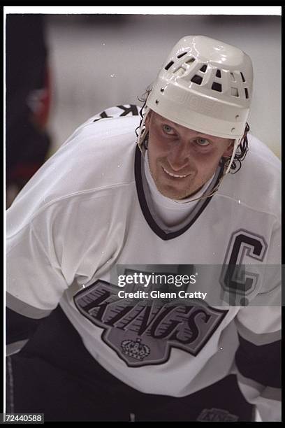 Center Wayne Gretzky of the Los Angeles Kings looks on during a game against the Ottawa Senators at the Great Western Forum in Inglewood, California....