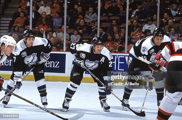 Center Tim Taylor of the Tampa Bay Lightning waits for the face off during the NHL game against the New Jersey Devils at Continental Airlines Arena...