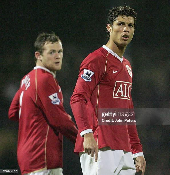 Wayne Rooney and Cristiano Ronaldo of Manchester United show their disappointment at the end of the Carling Cup match between Southend United and...