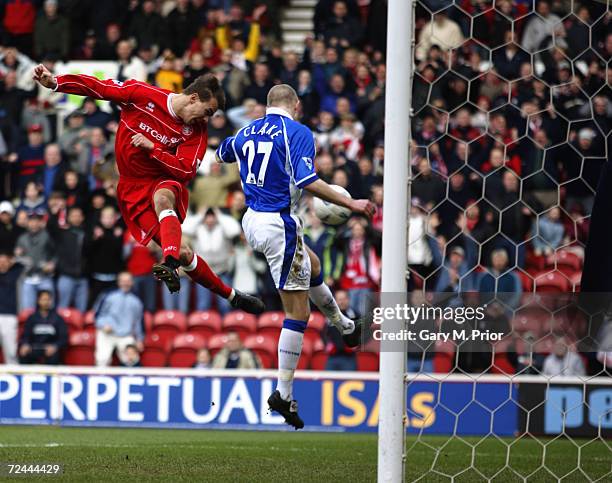 Szilard Nemeth of Middlesbrough heads the ball in from close range to score the second goal of the match during the AXA sponsored FA Cup...