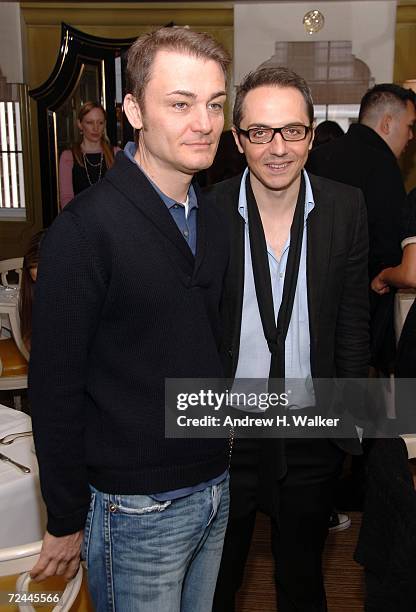 Designers Roberto Rimondi and Tommaso Aquilano attend a luncheon in their honor at Bergdorf Goodman hosted by Melissa Bent and Mirabelle Marden on...