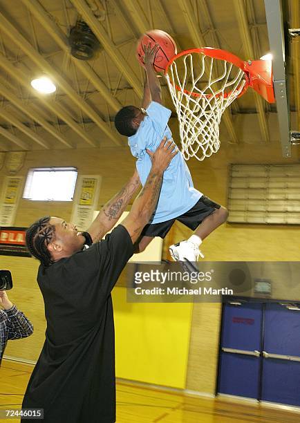 Carmelo Anthony of the Denver Nuggets attends a NBA Cares event at the Owens Boys and Girls Club on November 7, 2006 in Denver, Colorado. NOTE TO...