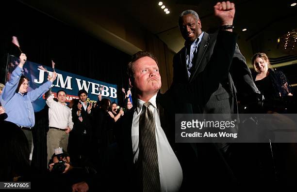 Democratic U.S. Senate candidate Jim Webb celebrates during an election night party in the early morning hours of November 8, 2006 in Vienna,...