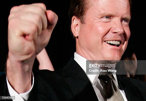 Democratic U.S. Senate candidate Jim Webb celebrates during an election night party in the early morning hours of November 8, 2006 in Vienna,...