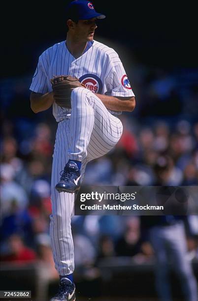 Pitcher Marc Pisciotta of the Chicago Cubs in action during a game against the San Diego Padres at Wrigley Field in Chicago, Illinois. The Padres...