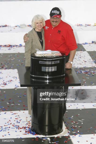 Team owners Bill and Gail Davis celebrate after Ward Burton driver of the Bill Davis Racing Dodge Intrepid R\\T won the 44th NASCAR Winston Cup...