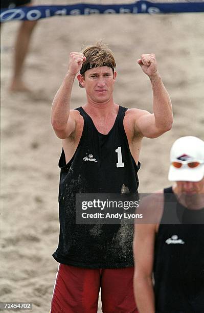 Adam Jewel is in action during the 2000 Oldsmobile Alero Beach Volleyball-U.S. Olympic Challenge Series in Deerfield Beach, Florida. Mandatory...
