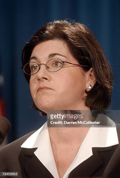 Massachusetts acting Governor Jane Swift speaks to the news media following her decision to deny a commutation of sentence, despite a unanimous...