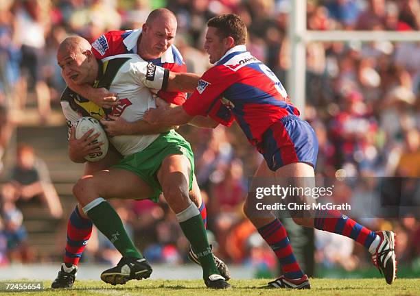 Tyran Smith of the Raiders in action during the round 4 NRL match between the Newcastle Knights and the Canberra Raiders held at Energy Australia...