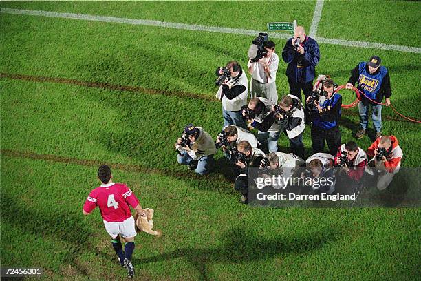 Martin Johnson of the British Lions runs the photographers gauntlet during the Tour Match against Queensland Reds played at the Ballymore Stadium, in...