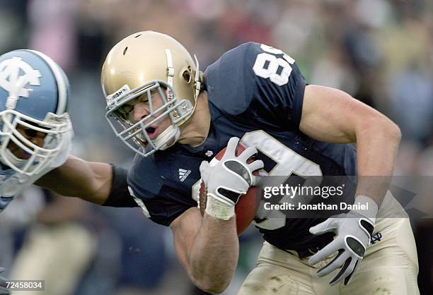 John Carlson of the Notre Dame Fighting Irish carries the ball during the game against the North Carolina Tar Heels on November 4, 2006 at Notre Dame...