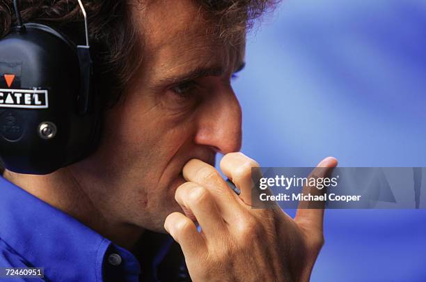 Prost-Mugen Honda team boss Alain Prost looking thoughful at the Spa-Francorchamps circuit in Belgium during the Grand Prix, 24th August 1997. Both...