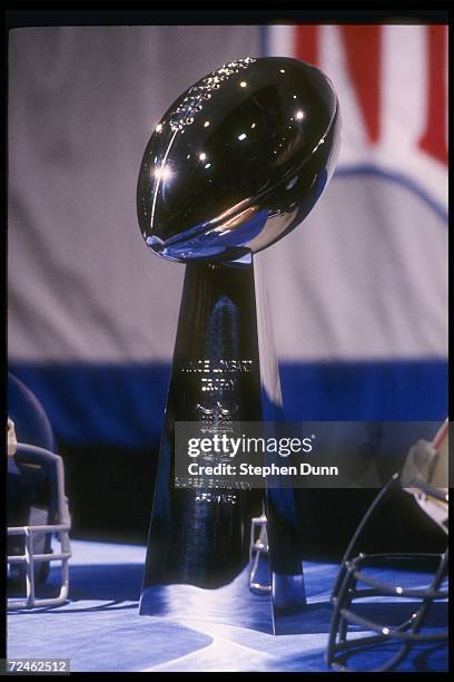 The Vince Lombardi Trophy on display during Super Bowl XXIV at the Superdome in New Orleans, Louisiana.