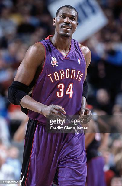 This is a close up of center Hakeem Olajuwon of the Toronto Raptors. The picture was taken during the NBA game against the Dallas Mavericks at the...