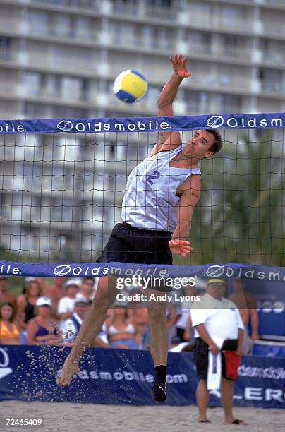 Rob Heidger hits the ball during the 2000 Oldsmobile Alero Beach Volleyball-U.S. Olympic Challenge Series in Deerfield Beach, Florida. Mandatory...