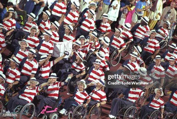 Team USA during the Opening Ceremony of the 1996 Paralympics in Atlanta, Georgia. Mandatory Credit: Todd Warshaw /Allsport