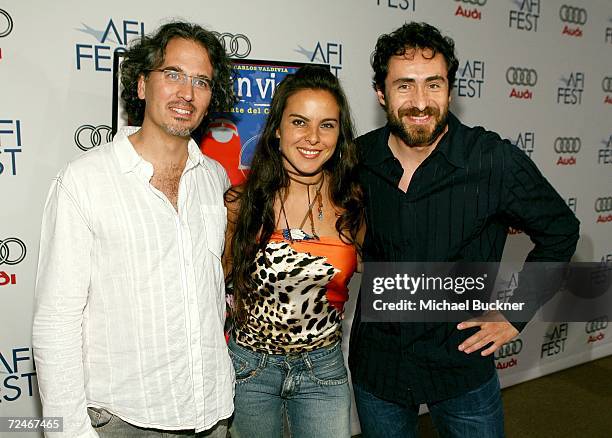 Director Juan Carlos Valdivia, actress Kate del Castillo, and actor Demian Bichir arrive at the North American Premiere of "American Visa" during the...