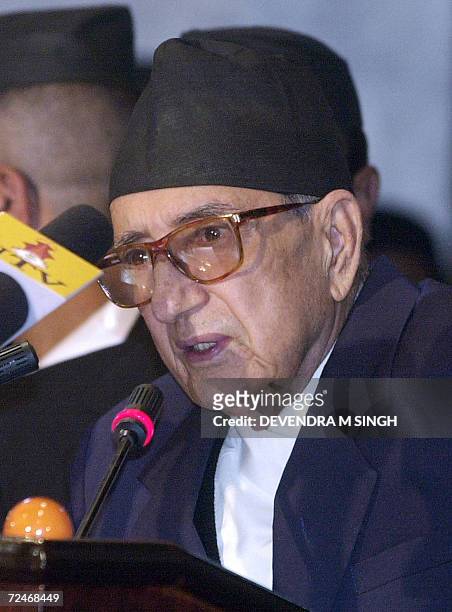 Nepalese Prime Minister Girija Prasad Koirala addresses members of the Parliament about a historic peace deal reached between Maoist rebels and...