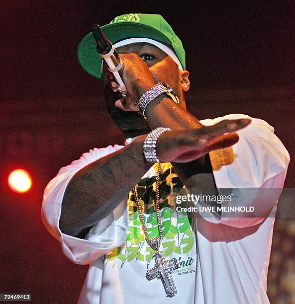 Rapper 50 Cent of the US performs on stage in the eastern town of Chemnitz, late 08 November 2006, during a only concert with his group G-Unit. AFP...