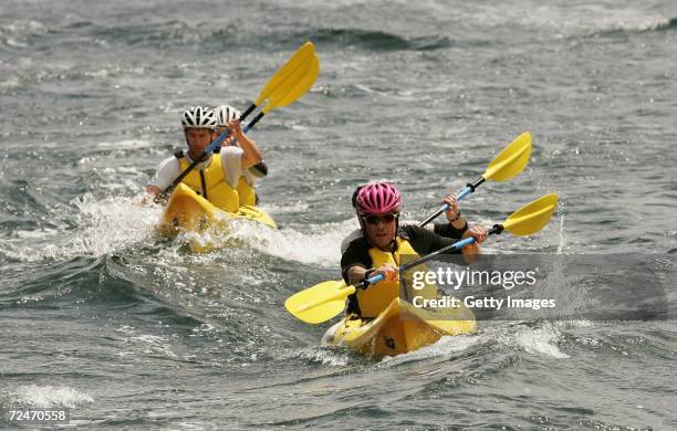 James Cracknell and Matt Dalziel of the Allstar Team and Mark Webber and Guy Andrews of Team Pure Tasmania in action during day five of the Mark...