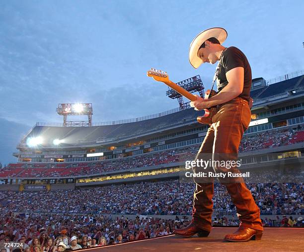 Brad Paisley performs June 13, 2002 at the 31st Annual Fan Fair in Nashville, Tennessee. The four-day event is billed as the world's largest country...